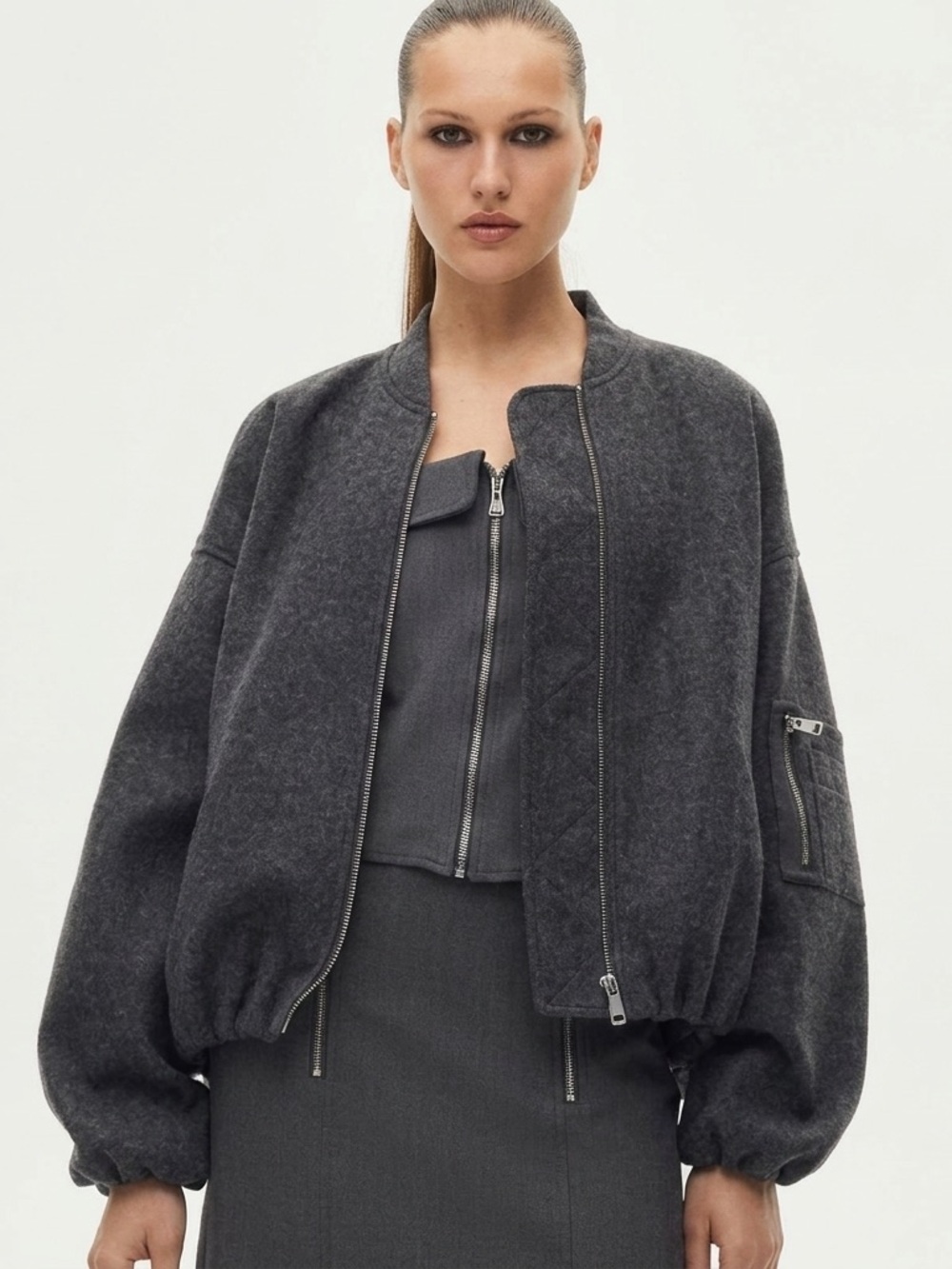 Zara Sz M Relaxed Grey Blogger Favourite Bomber Jacket